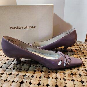 Naturalizer Railey Purple Leather Kitten Low Heel Pump Shoe Bow Women's Size 9.5